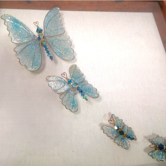 Whimsical Winged Butterfly Framed Art Hand Crafted 10x10 Blue Morpho Family 3D - Picture 9 of 13